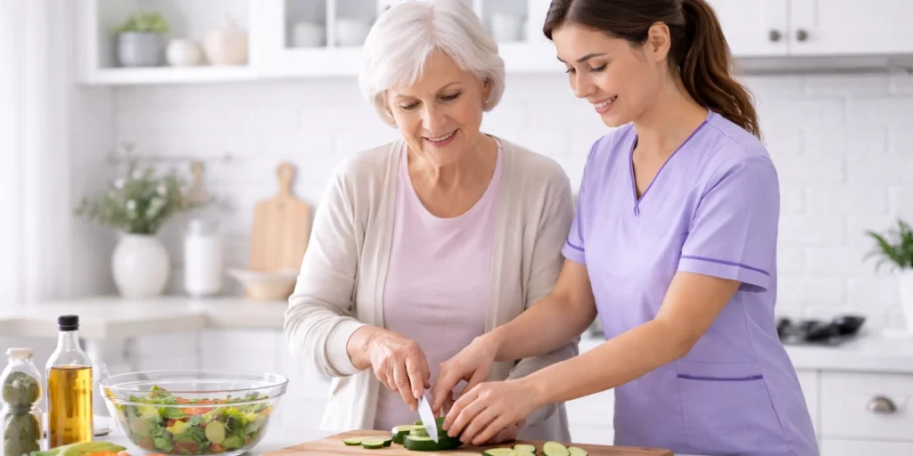 ADL Training with occupational therapy helping seniors safely perform daily living activities at home.