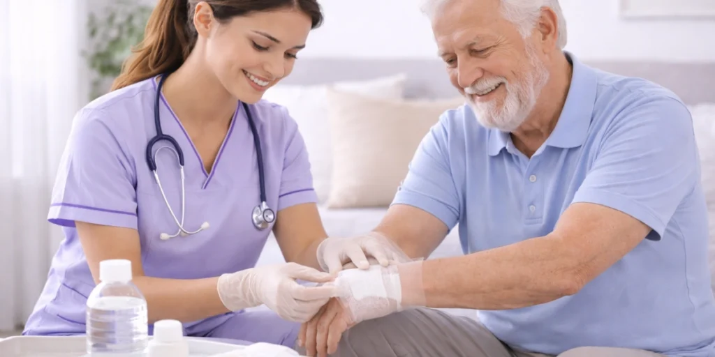 HarvardCare Home Health – Wound Care Nurse at Home providing skilled in-home wound care, dressing support, and healing guidance.